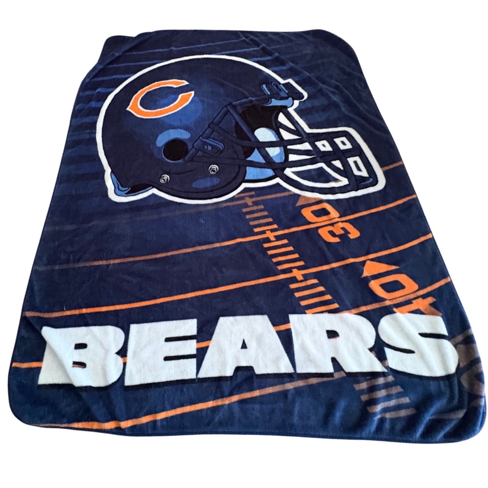 Chicago Bears NFL Plush Fleece Throw Blanket Navy Blue Orange Helmet 60x78